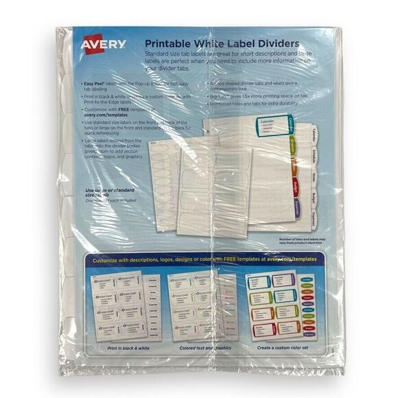 3x 8-PACKS Avery 14497 Big Tab Printable White Label 3-Ring Binder Dividers NEW - Picture 6 of 11